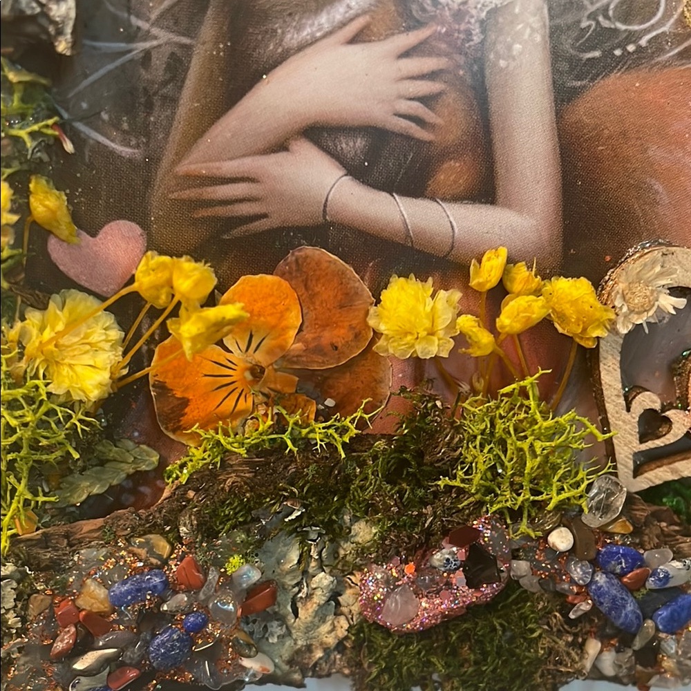 Whimsical Fox Art with Floral Accents handcrafted border moss/flowers fairy - Picture 4 of 12